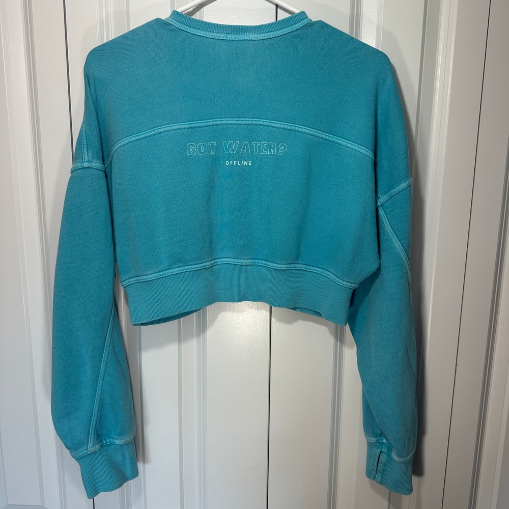 OFFLINE by Aerie Sweatshirt Throwback Snap Fleece XS Blue Henley Got Water Crop - Picture 5 of 6